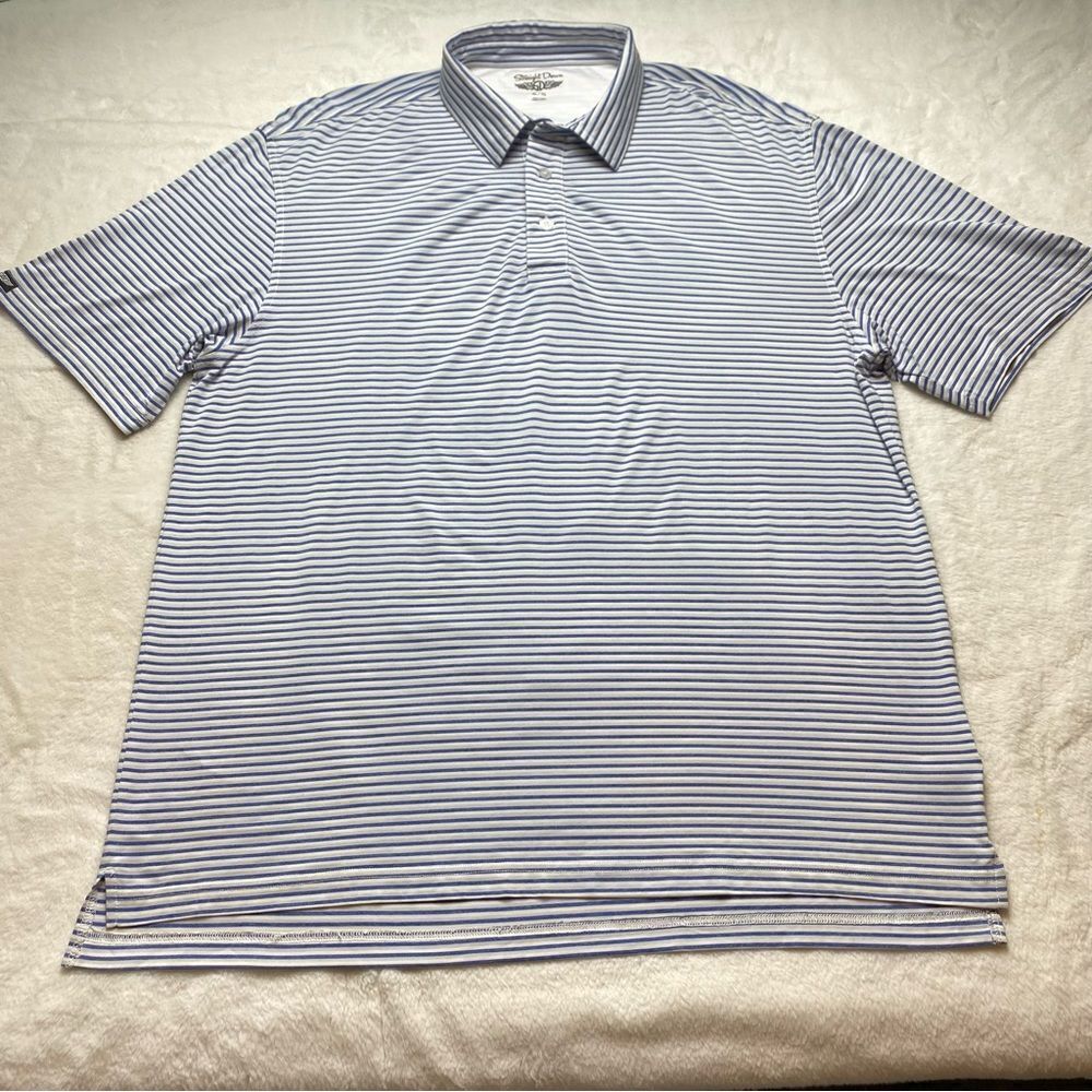 Straight Down Blue and White Striped Polo Shirt Size XL